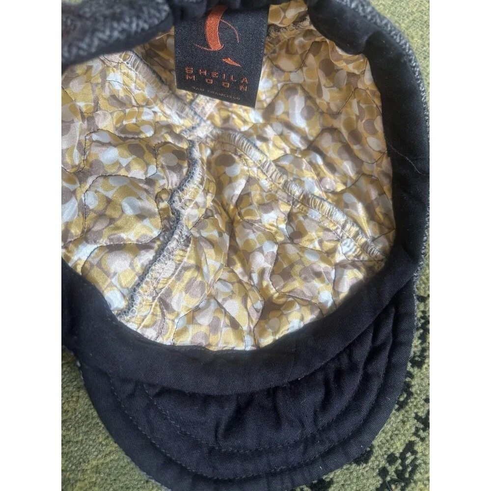 Vtg Y2k Sheila Moon Wool Cycling Cap Hat Knitted Herringbone Gray Satin Lined L
